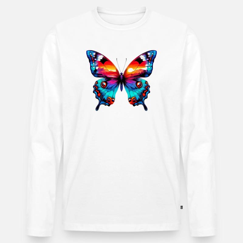 Schmetterling - Männer Premium Bio Langarmshirt - Weiß