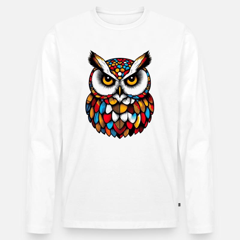 Eule - Männer Premium Bio Langarmshirt - Weiß