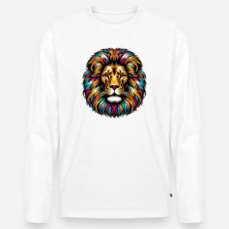Löwe - Männer Premium Bio Langarmshirt - Weiß
