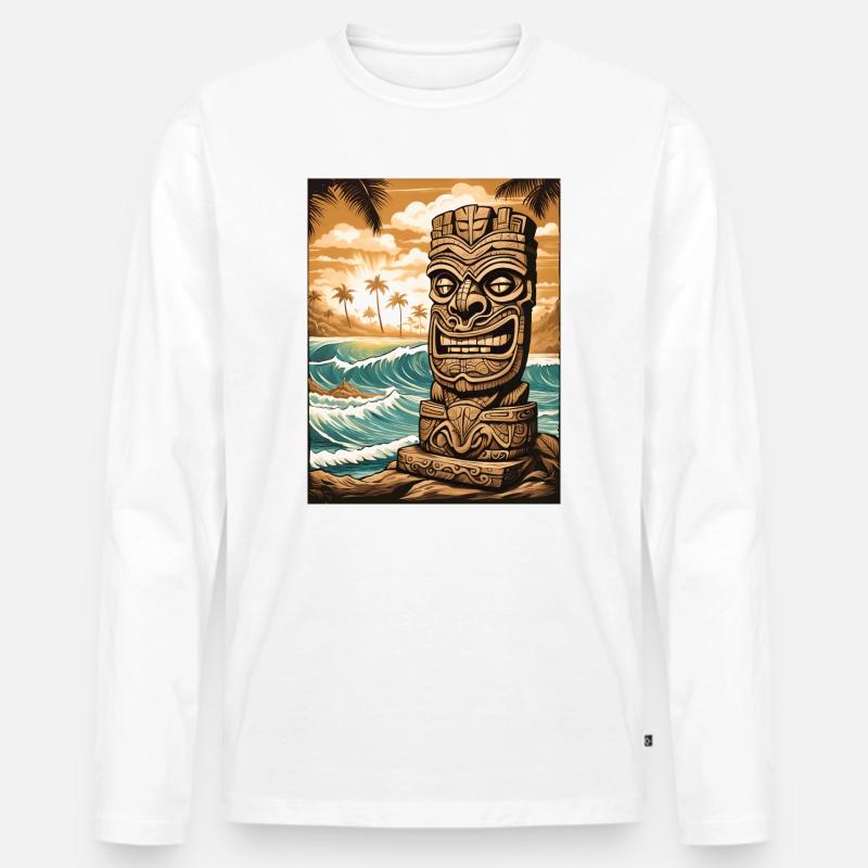 Tiki Statue am Strand - Männer Premium Bio Langarmshirt - Weiß