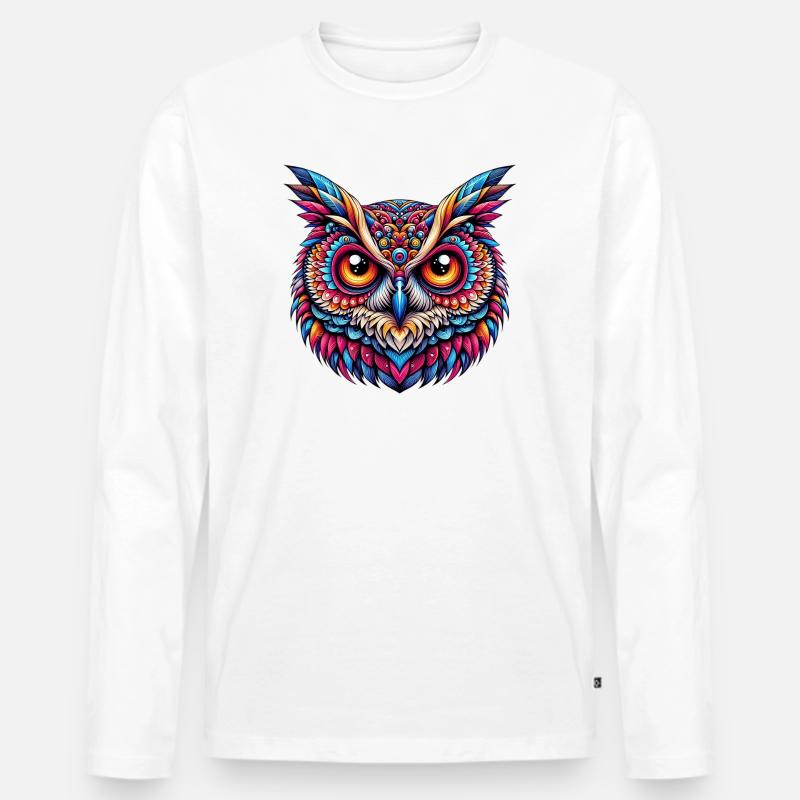 Eule - Männer Premium Bio Langarmshirt - Weiß