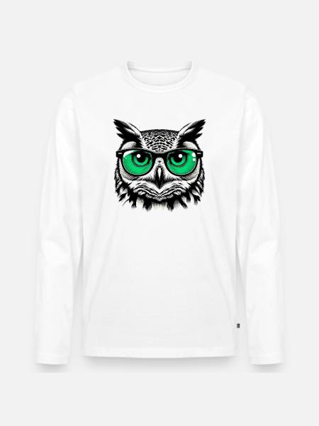 Eule mit Brille - Männer Premium Bio Langarmshirt - Weiß
