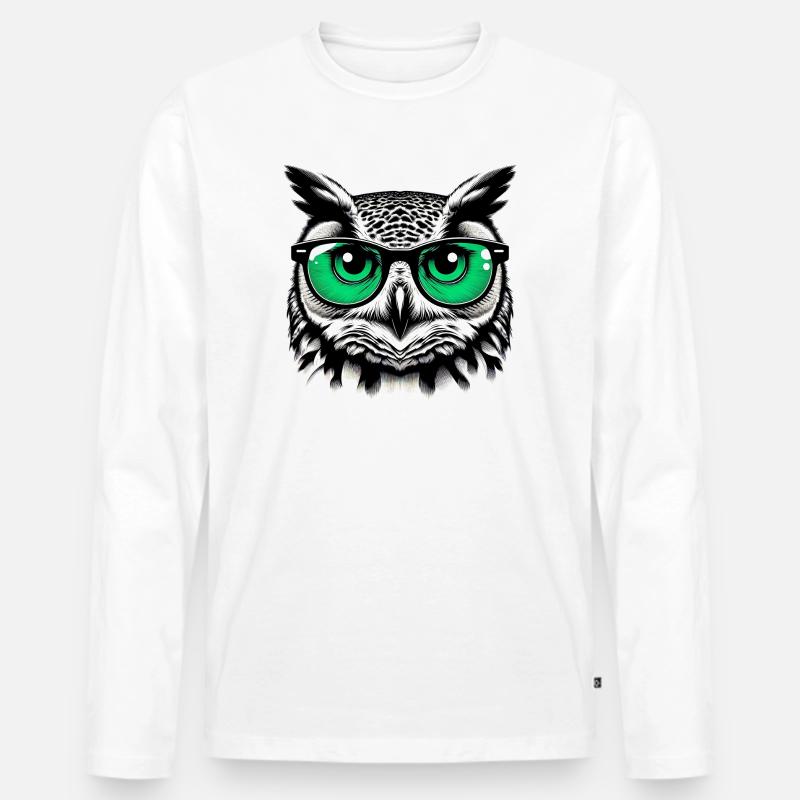 Eule mit Brille - Männer Premium Bio Langarmshirt - Weiß