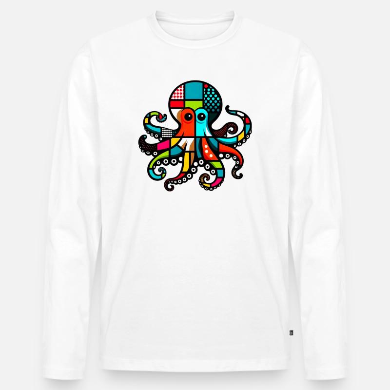 Krake - Männer Premium Bio Langarmshirt - Weiß