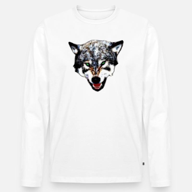 Wolf - Männer Premium Bio Langarmshirt - Weiß