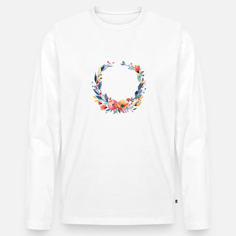 Bunter, Blumen-Kranz, personalisierbar - Männer Premium Bio Langarmshirt - Weiß