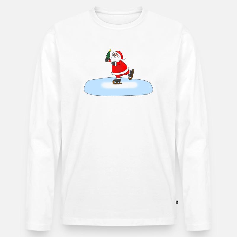 Weihnachtsmann Schlittschuhlaufend - Männer Premium Bio Langarmshirt - Weiß