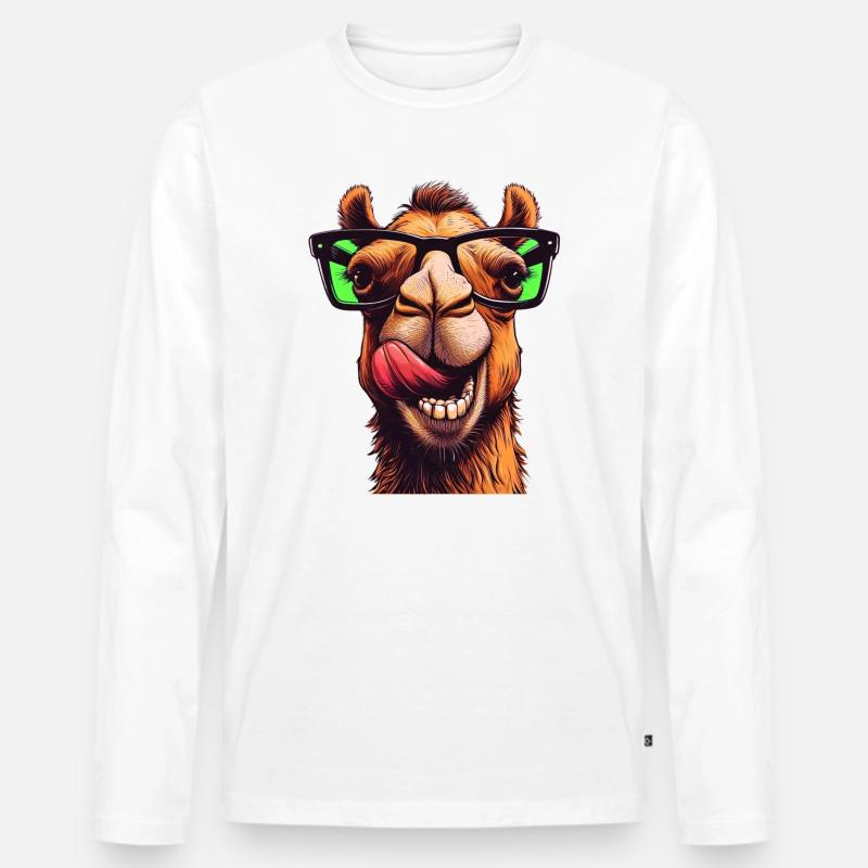 Kamel mit Sonnenbrille - Männer Premium Bio Langarmshirt - Weiß