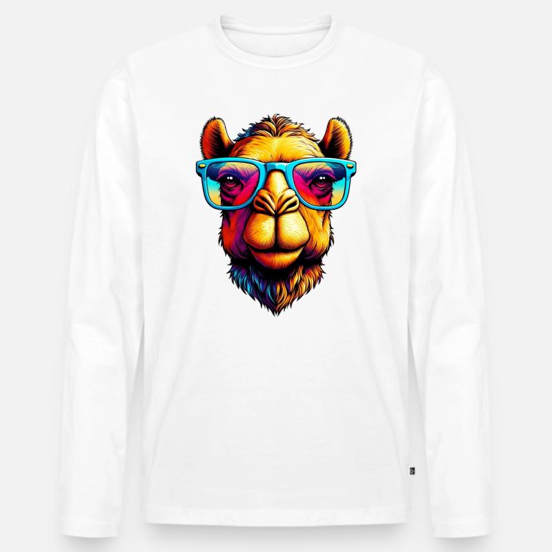 Camel mit Sonnenbrille - Männer Premium Bio Langarmshirt - Weiß