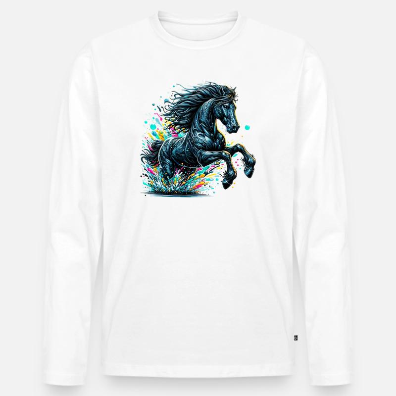 Pferd - Männer Premium Bio Langarmshirt - Weiß