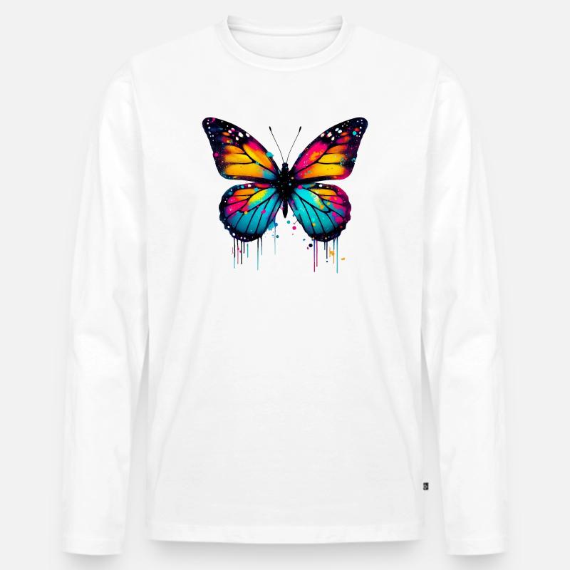 Schmetterling - Männer Premium Bio Langarmshirt - Weiß