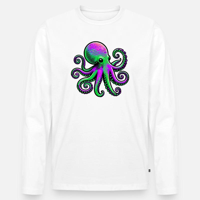 Krake - Männer Premium Bio Langarmshirt - Weiß