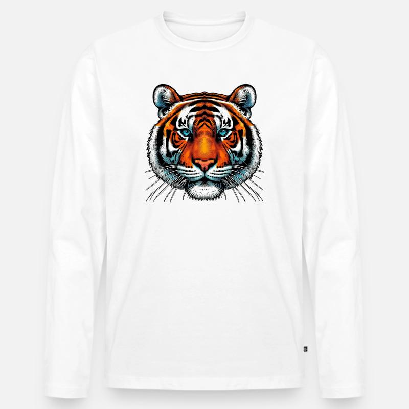 Tiger - Männer Premium Bio Langarmshirt - Weiß