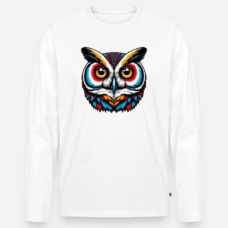 Eule - Männer Premium Bio Langarmshirt - Weiß