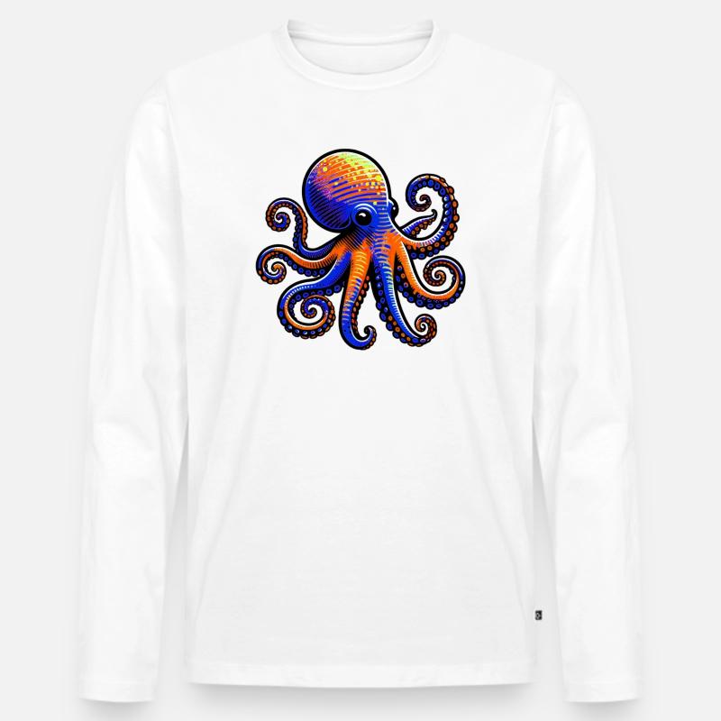 Krake - Männer Premium Bio Langarmshirt - Weiß