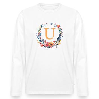 U monogramme, cercle de fleurs, personnalisable - T-shirt manches longues Premium bio Homme - blanc - Devant - Nico (187cm)