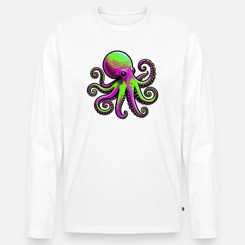 Krake - Männer Premium Bio Langarmshirt - Weiß