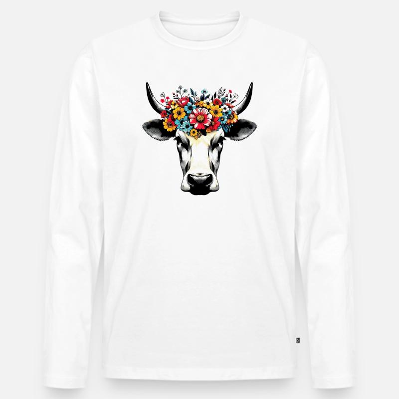 Kuh - Männer Premium Bio Langarmshirt - Weiß