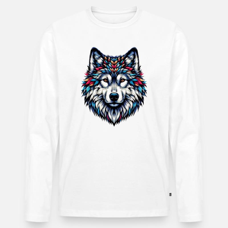 Wolf - Männer Premium Bio Langarmshirt - Weiß