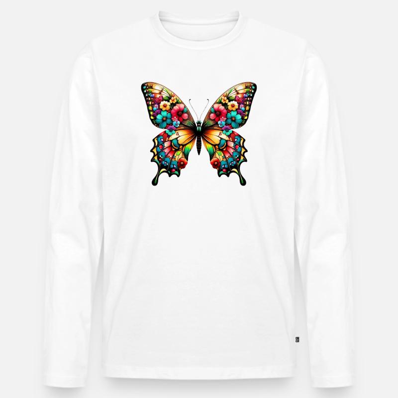 Schmetterling - Männer Premium Bio Langarmshirt - Weiß