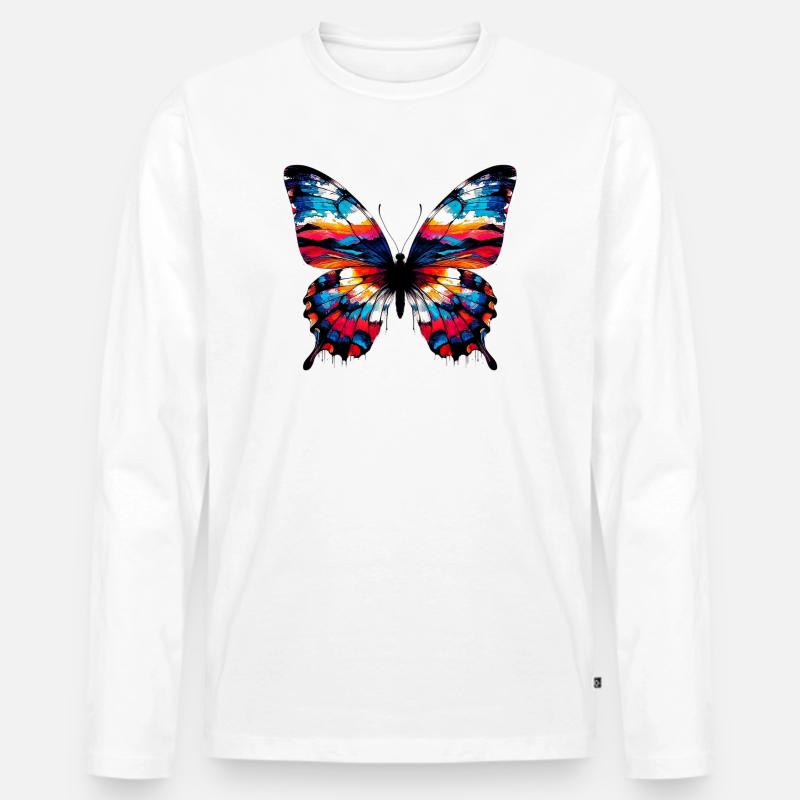Schmetterling - Männer Premium Bio Langarmshirt - Weiß