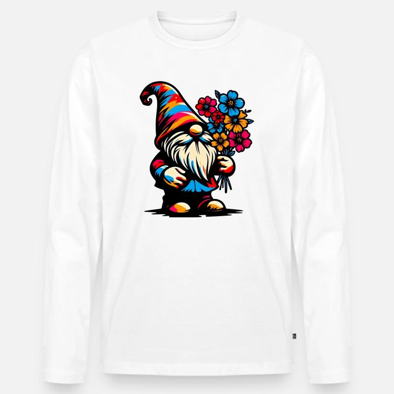 Zwerg mit Blumen - Männer Premium Bio Langarmshirt - Weiß