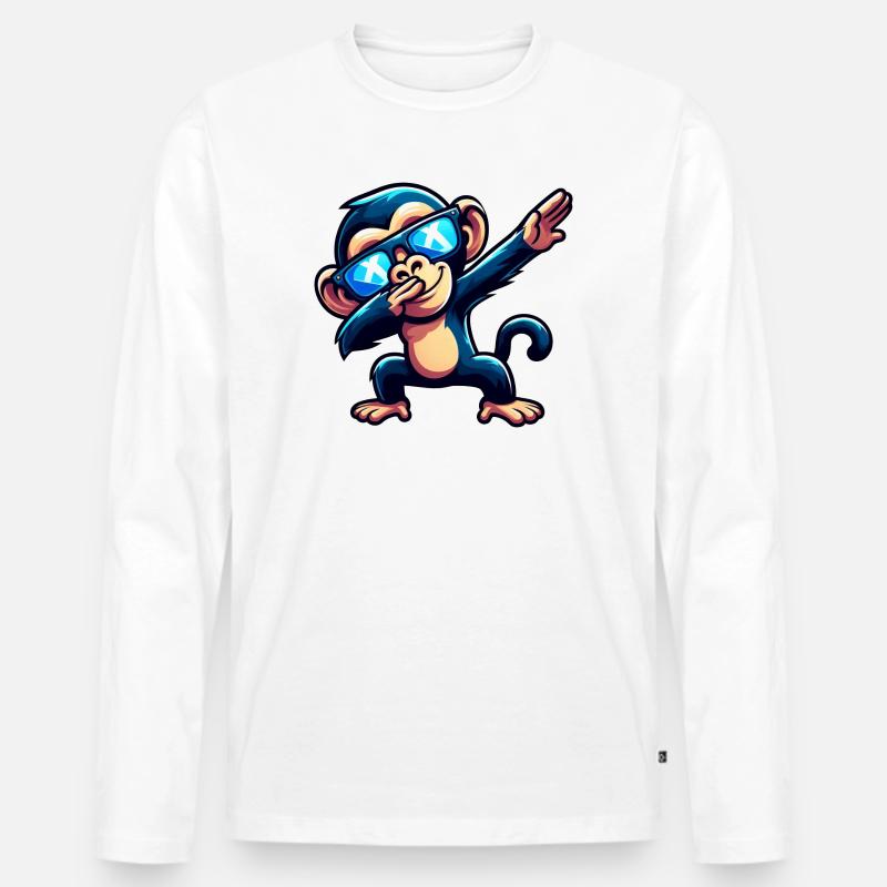 Schimpanse Dab Cool Sonnenbrille Regenbogen - Männer Premium Bio Langarmshirt - Weiß