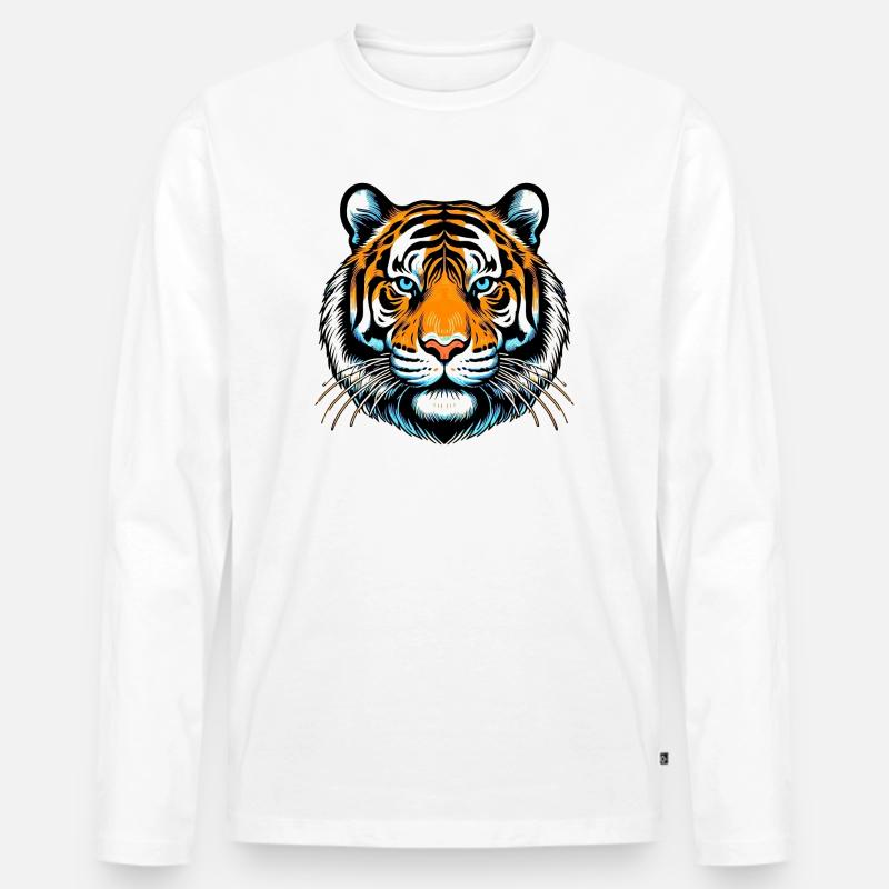 Tiger - Männer Premium Bio Langarmshirt - Weiß