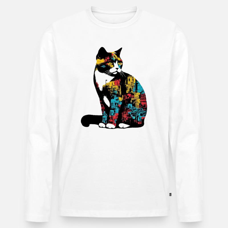 Katze - Männer Premium Bio Langarmshirt - Weiß