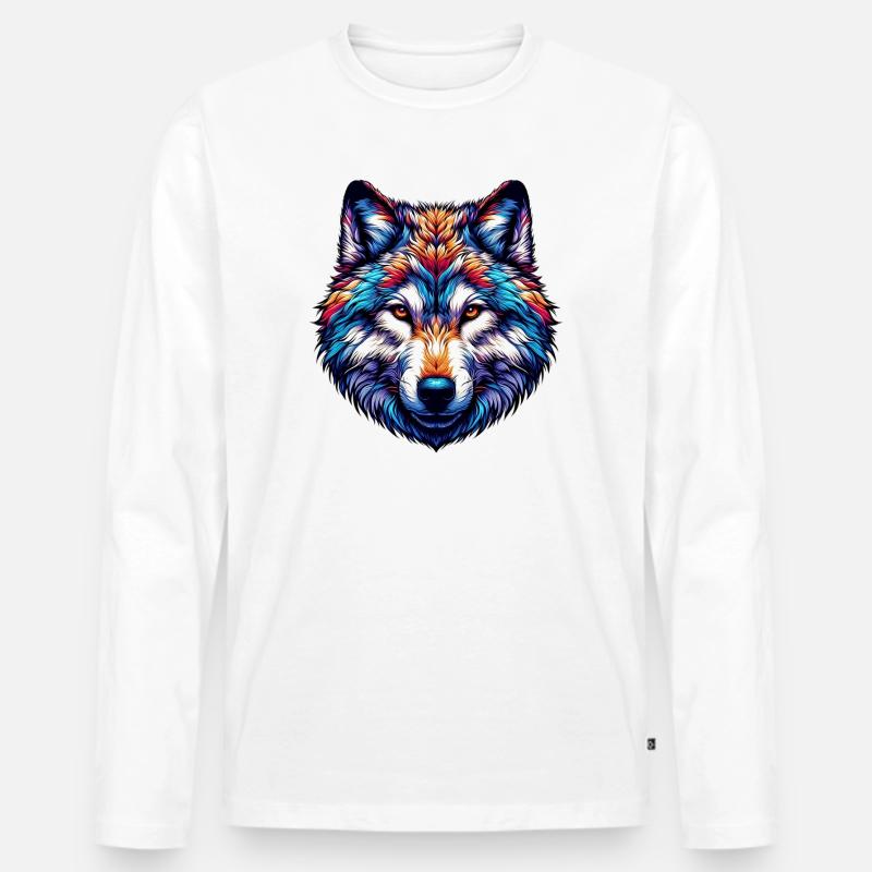 Wolf - Männer Premium Bio Langarmshirt - Weiß