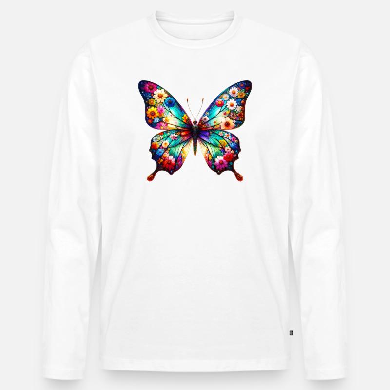 Schmetterling mit Blumen verziert - Männer Premium Bio Langarmshirt - Weiß