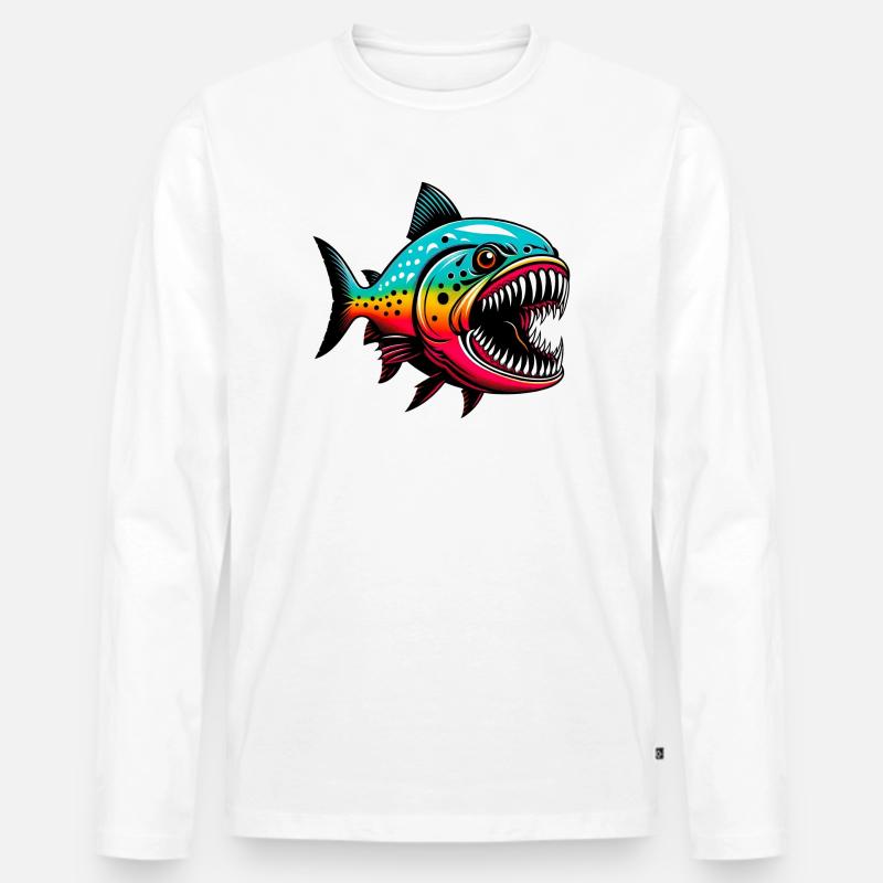 Piranha - Männer Premium Bio Langarmshirt - Weiß