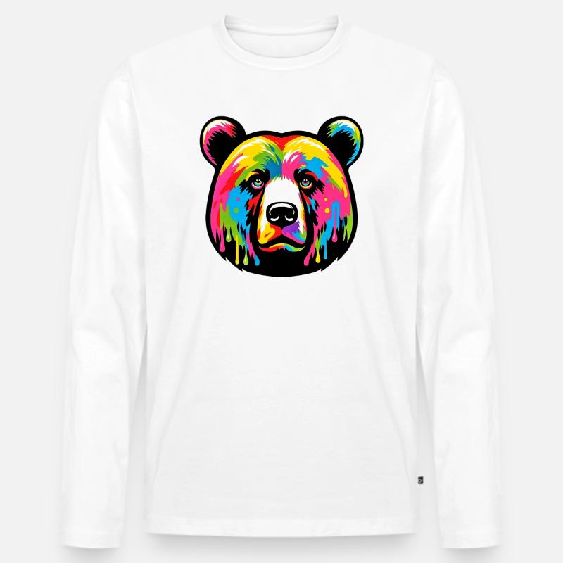 Bär - Männer Premium Bio Langarmshirt - Weiß