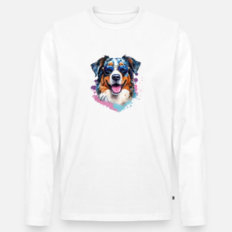 Australian Shepherd mit Sonnenbrille - Männer Premium Bio Langarmshirt - Weiß