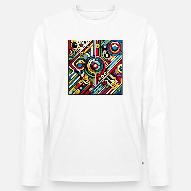 Neon Geometry — Circuit Pop - Männer Premium Bio Langarmshirt - Weiß