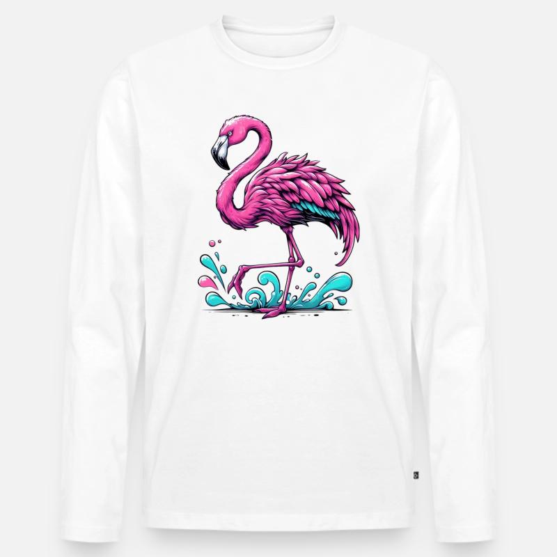 Flamingo - Männer Premium Bio Langarmshirt - Weiß