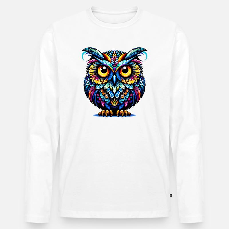 Eule - Männer Premium Bio Langarmshirt - Weiß