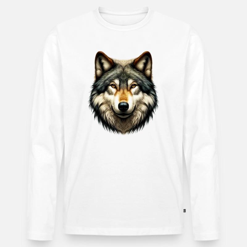 Wolf - Männer Premium Bio Langarmshirt - Weiß