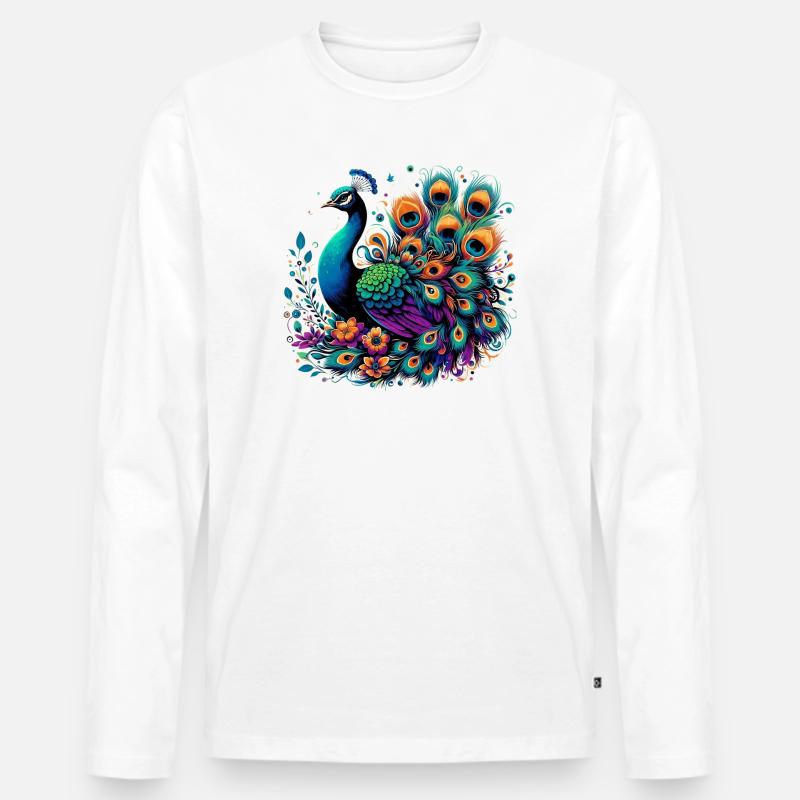 Pfau - Männer Premium Bio Langarmshirt - Weiß