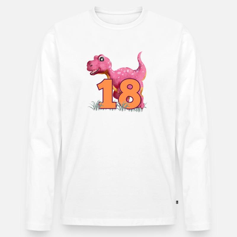 Nr.18 Dino - Männer Premium Bio Langarmshirt - Weiß