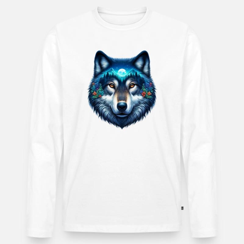 Wolf - Männer Premium Bio Langarmshirt - Weiß