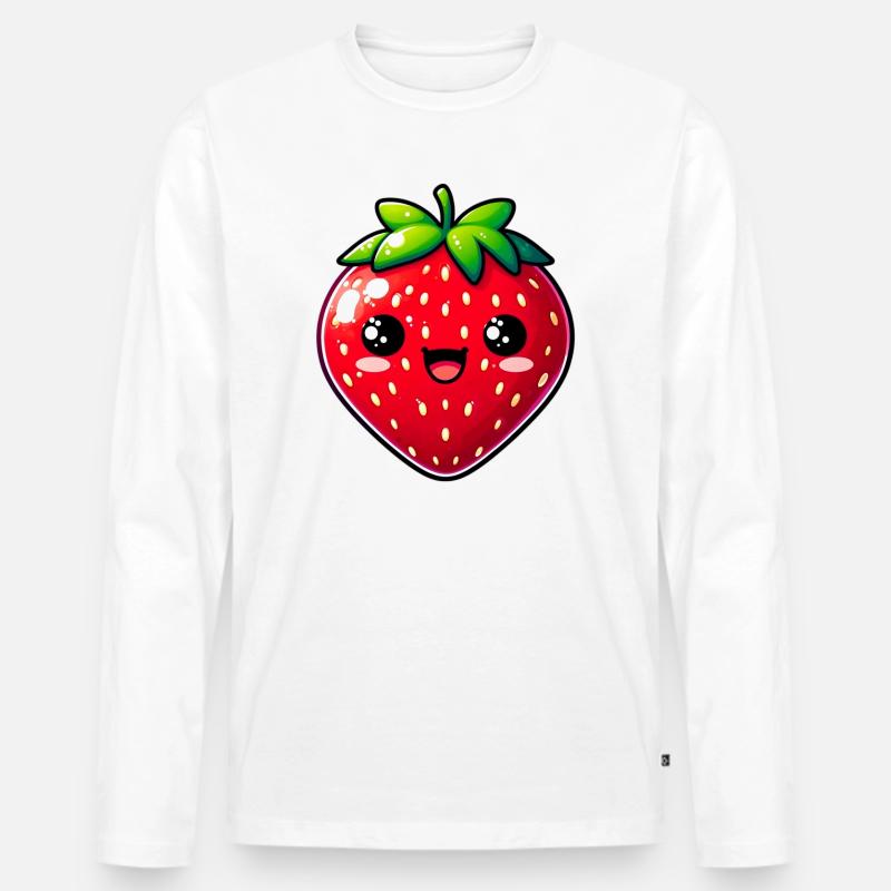 Erdbeeren Erdbeeren - Männer Premium Bio Langarmshirt - Weiß