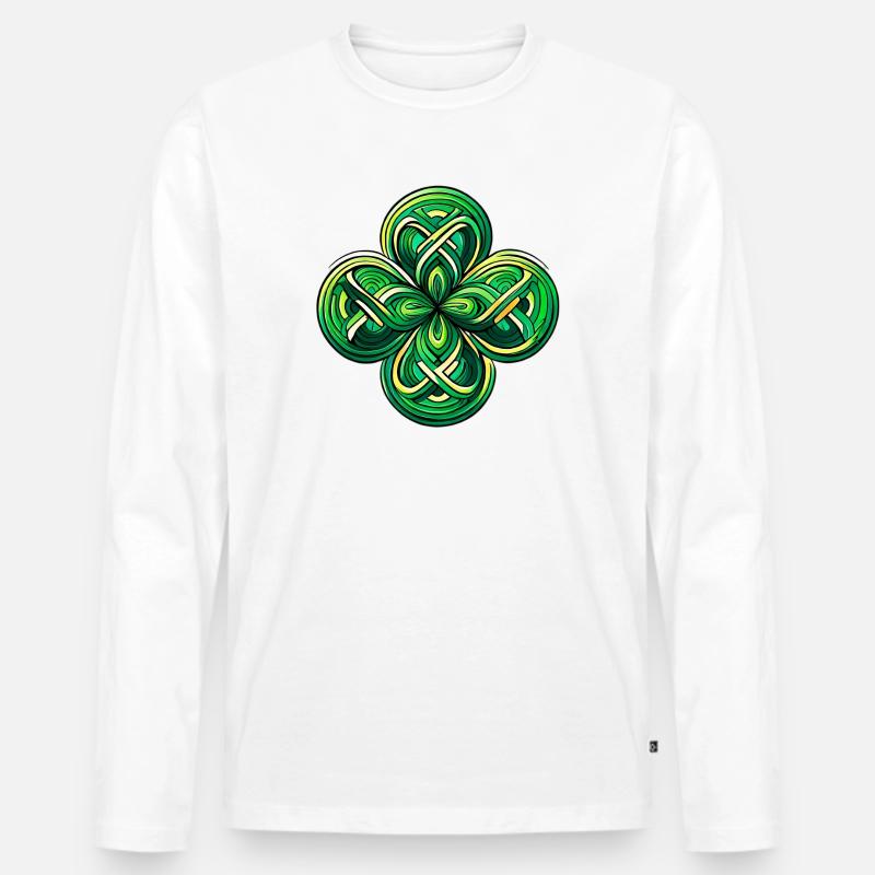 Vierblättriges Kleeblatt - Männer Premium Bio Langarmshirt - Weiß