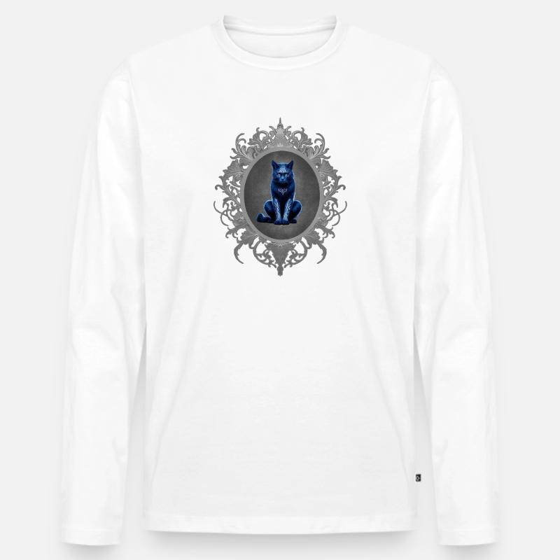 Sitzende katze, tribals, Rahmen, goth - Männer Premium Bio Langarmshirt - Weiß