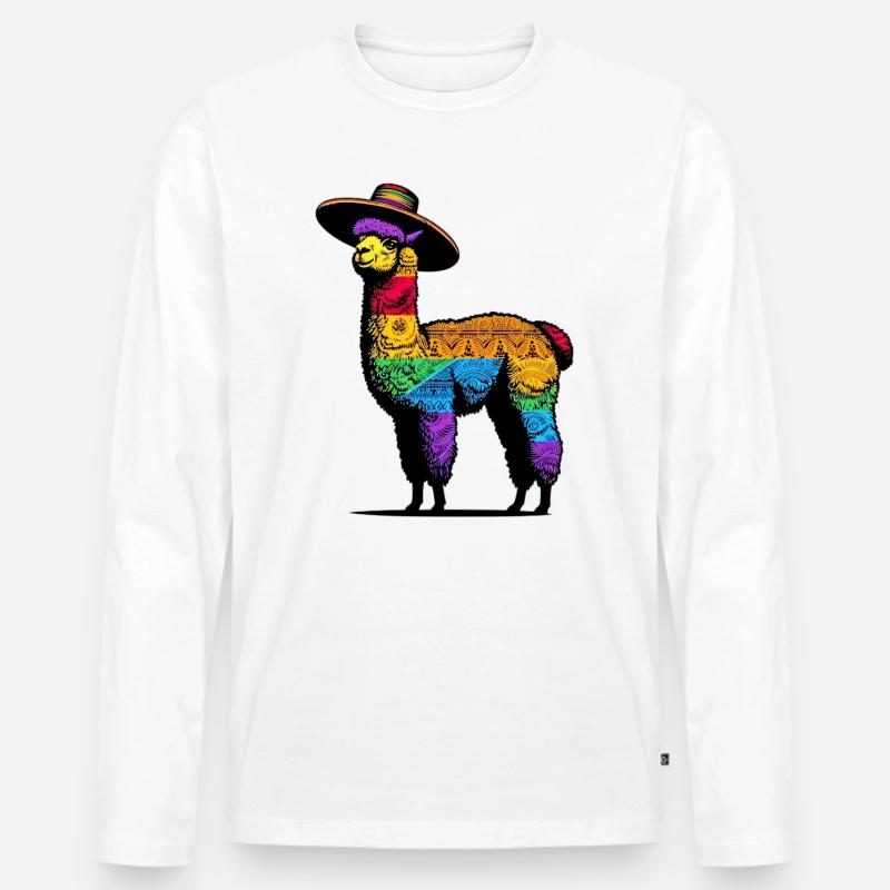 Alpaka - Männer Premium Bio Langarmshirt - Weiß