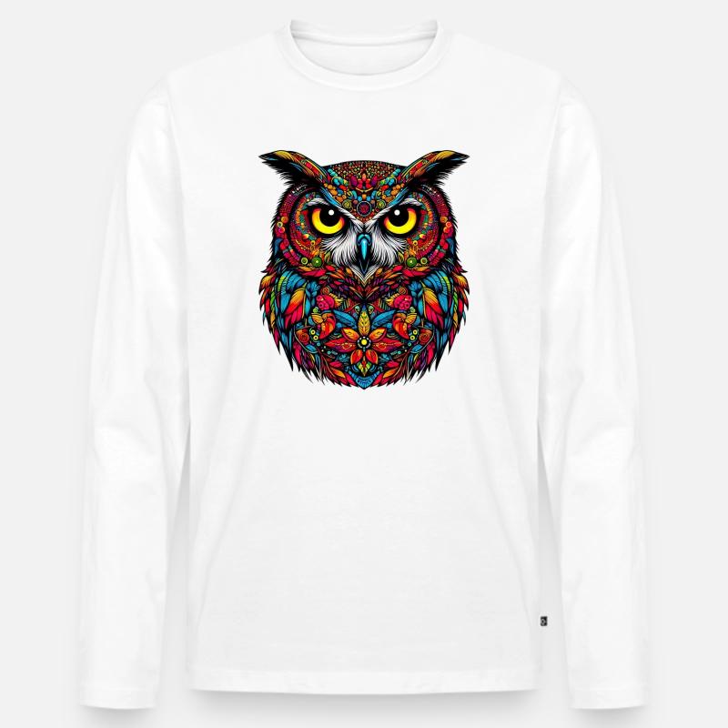 Eule - Männer Premium Bio Langarmshirt - Weiß