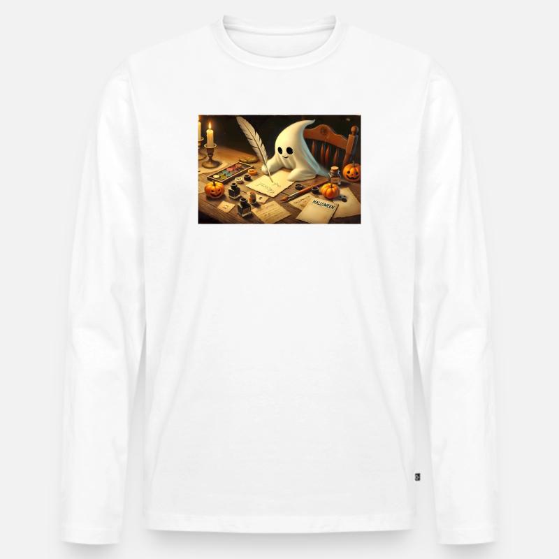 charmanter Geist schreibt Halloween-Einladungen - Männer Premium Bio Langarmshirt - Weiß