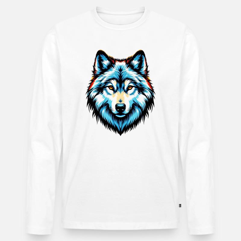 Wolf - Männer Premium Bio Langarmshirt - Weiß