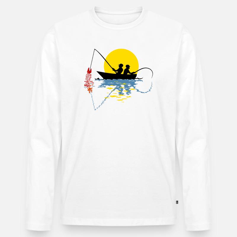 Angler in einem Boot - Männer Premium Bio Langarmshirt - Weiß