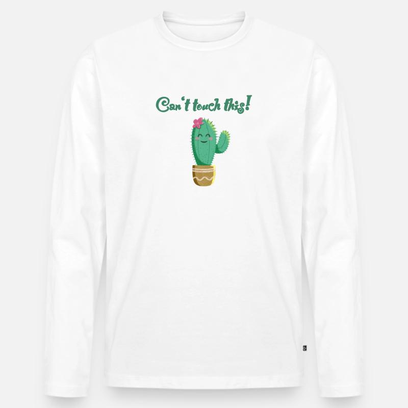 süßer Kaktus mit Spruch Can‘t touch this - Männer Premium Bio Langarmshirt - Weiß